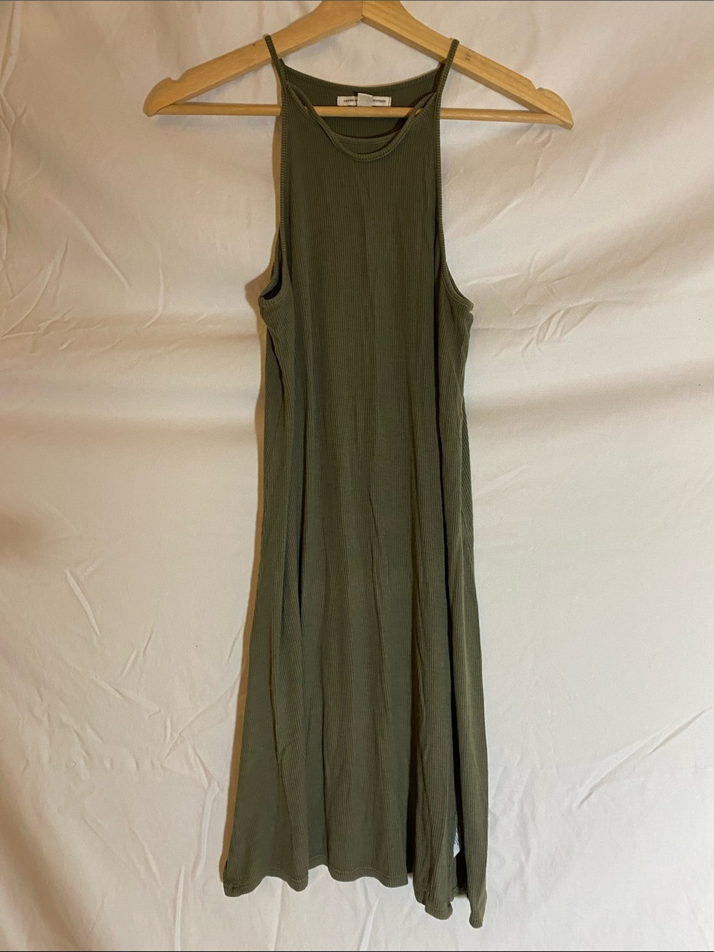 American Eagle Outfitters Ribbed Olive Green Sphagetti Strap Dress